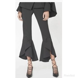 Lavish Alice Ruffle Hem Kick Flare Pants Black Cropped Statement Trousers 4